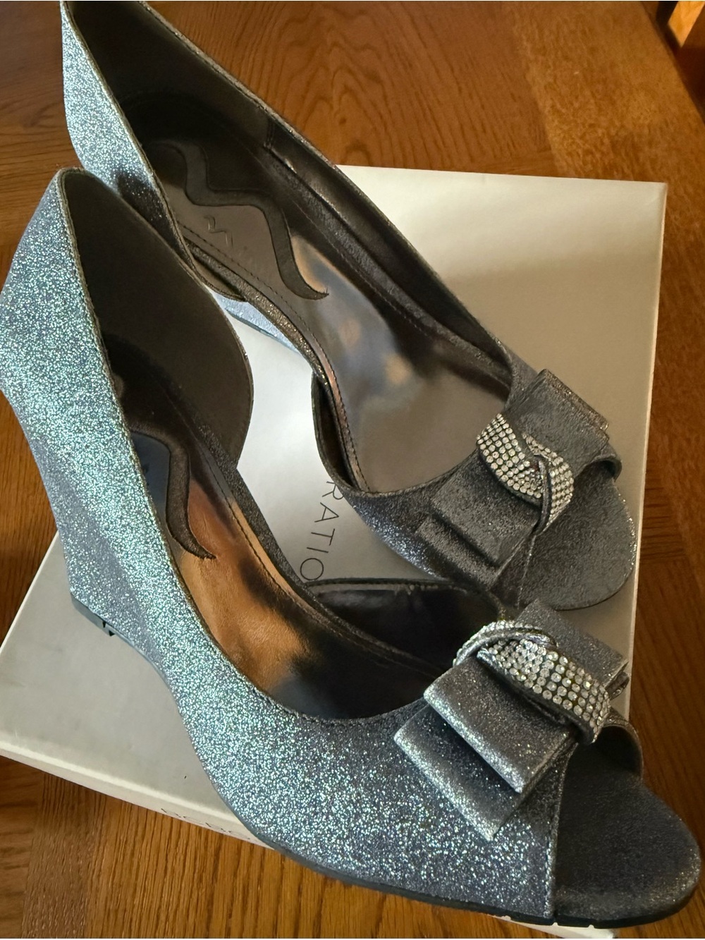 Nina Silver Embellished Wedges